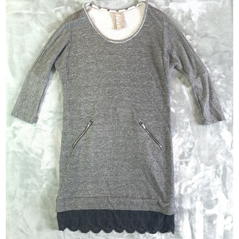 Dolan Left Coast Fiona Knit Shift Dress Boho Chic Crochet Trim Scallop Hem XS